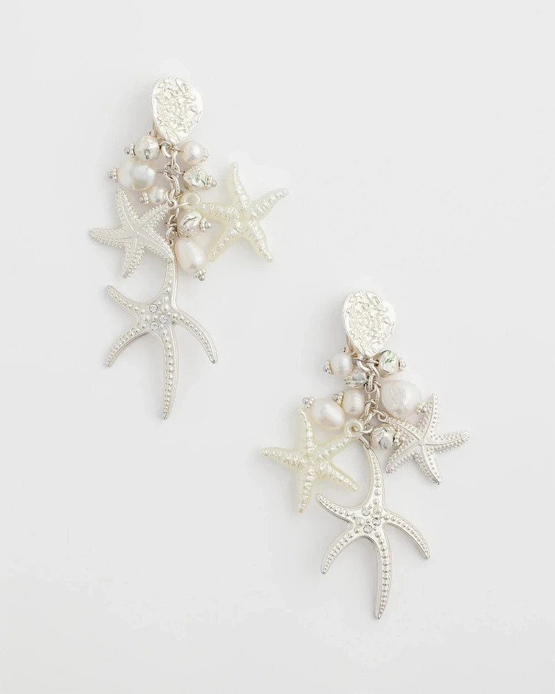 Pearl Silver-Tone Starfish Clip-On Earrings