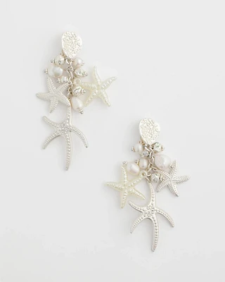 Pearl Silver-Tone Starfish Clip-On Earrings