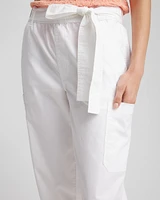 Poplin Pull-On Tapered-Leg Cropped Pants