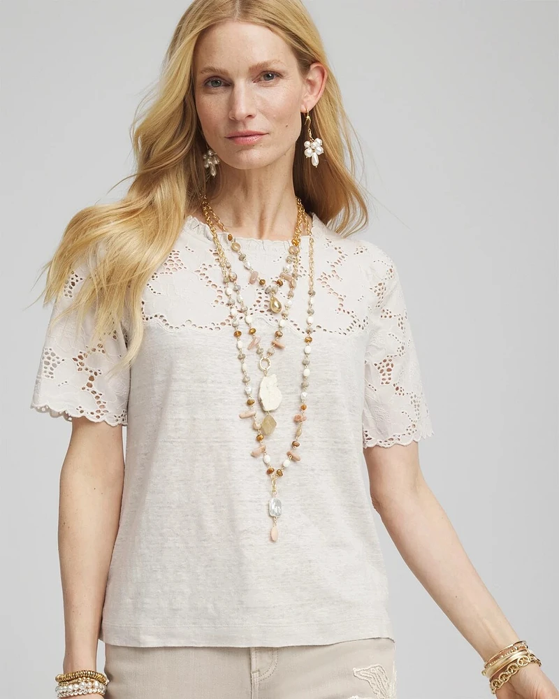 Embroidered Lace Linen Tee