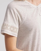 Linen Lace-Cutwork Sleeve Henley Tee