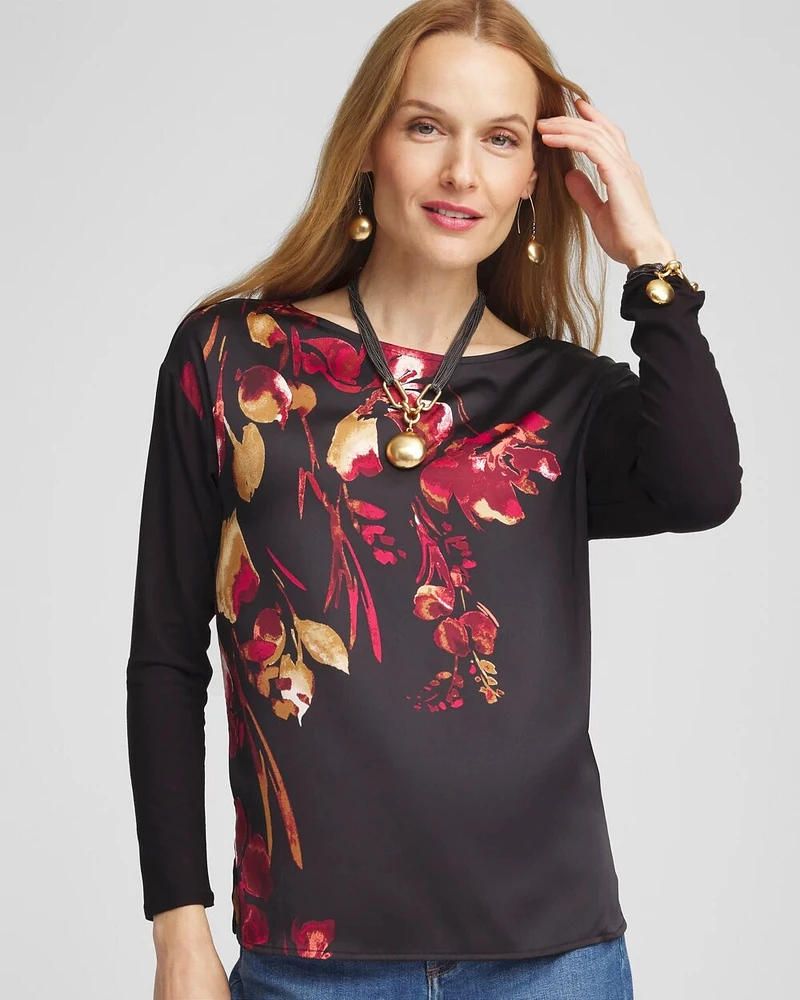 Satin Leaves Long Sleeve Tee