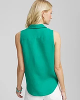 No Iron™ Linen Tie-Front Sleeveless Shirt
