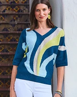 Print V-Neck Pullover Sweater