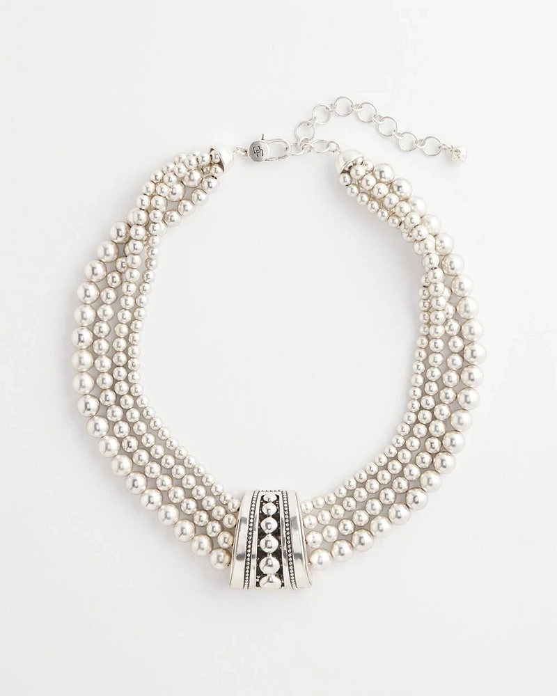 Layered Silvertone Bib Necklace