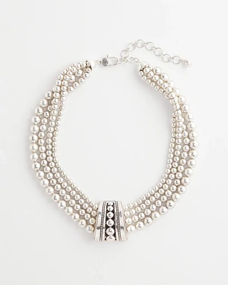 Layered Silvertone Bib Necklace