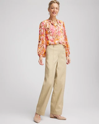 Petite Canvas Cargo Wide-Leg Pants