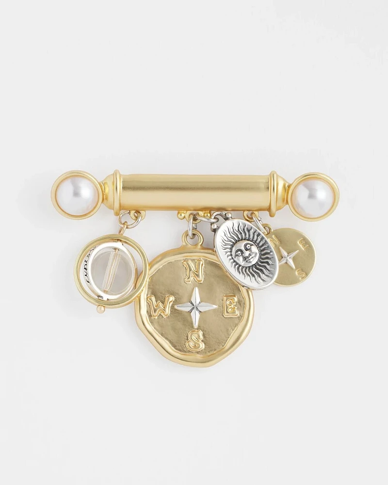Gold-Tone Bar Compass Brooch