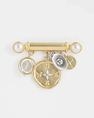 Gold-Tone Bar Compass Brooch