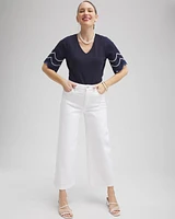 Embroidered Scallop Sleeve Top
