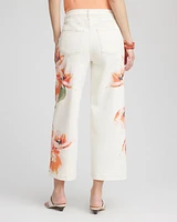 Floral High-Rise Wide-Leg Cropped Jeans