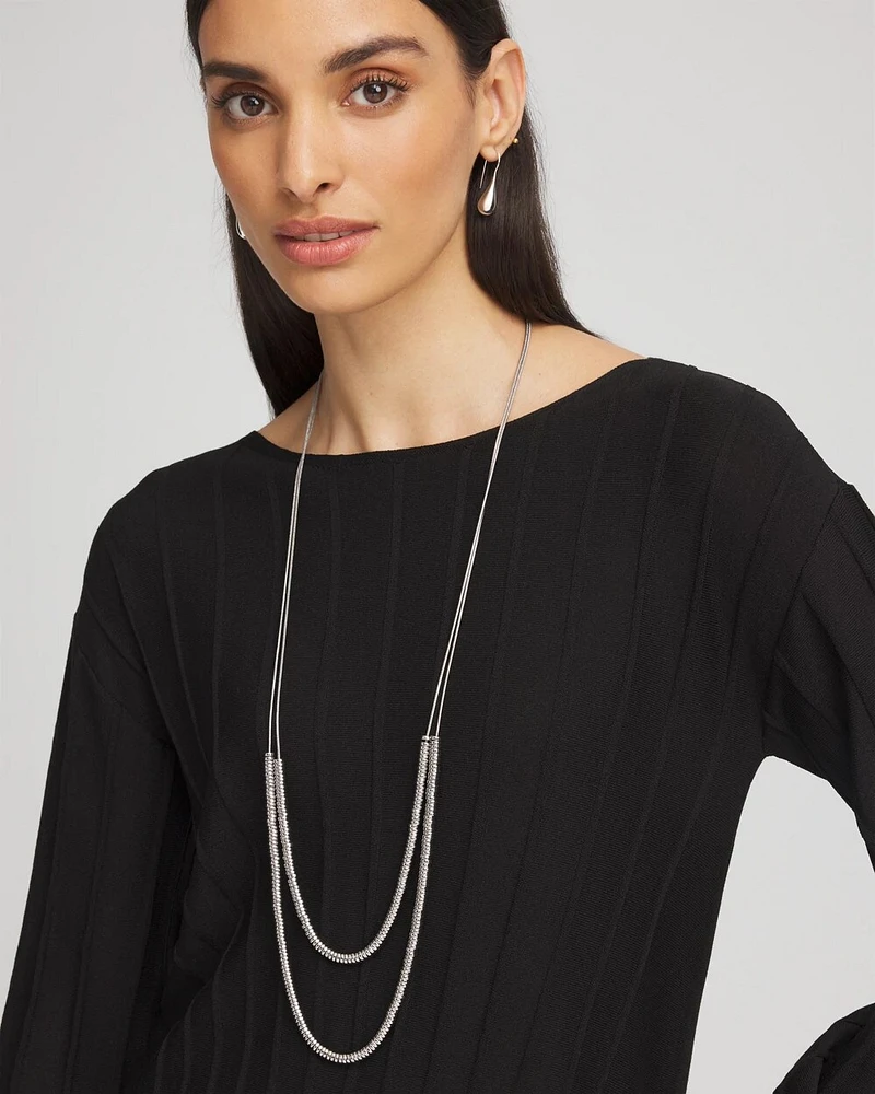 Double-Strand Silver Tone Disc Necklace