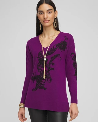 ECOVERO™ Embroidered V-Neck Pullover Sweater