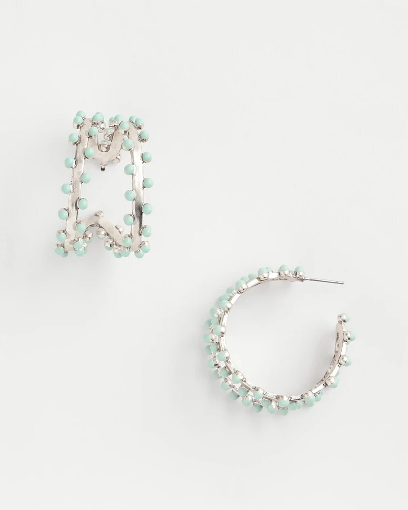 Blue & Silver Double Hoop Earrings