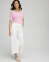 Stripe Sweater Trim Linen Tee