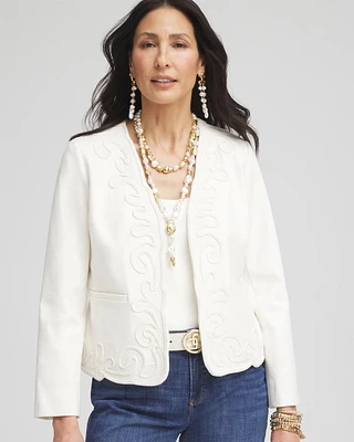 Collarless Soutache-Trim Jacket