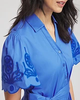 Belted Embroidered Midi Shirtdress