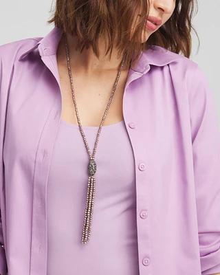 Purple Beaded Tassel Necklace