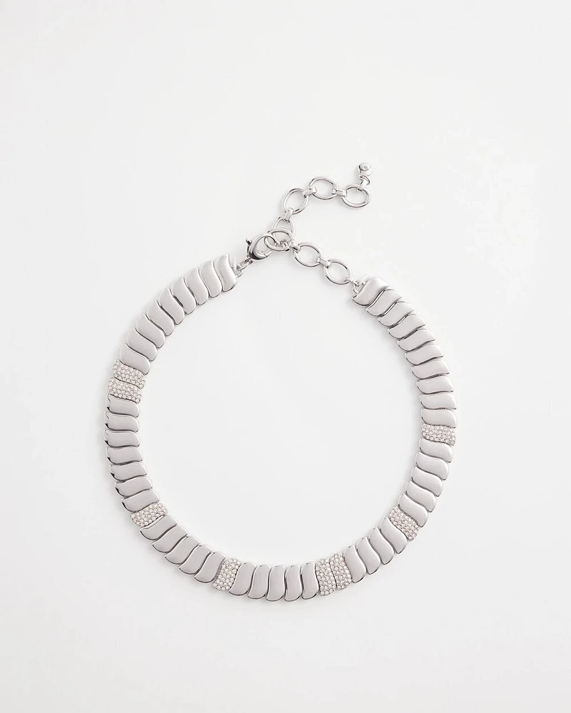 Silver Tone Pave Collar Necklace