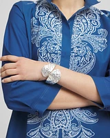 Silver Tone Leaf Cuff Hinge Bracelet