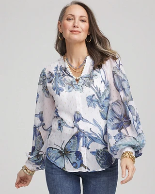 Butterfly Chiffon Split Neck Blouse