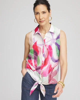 No Iron™ Bloom Linen Tie-Front Shirt