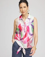 No Iron™ Bloom Linen Tie-Front Shirt