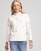 Embellished Mockneck Pullover Sweater