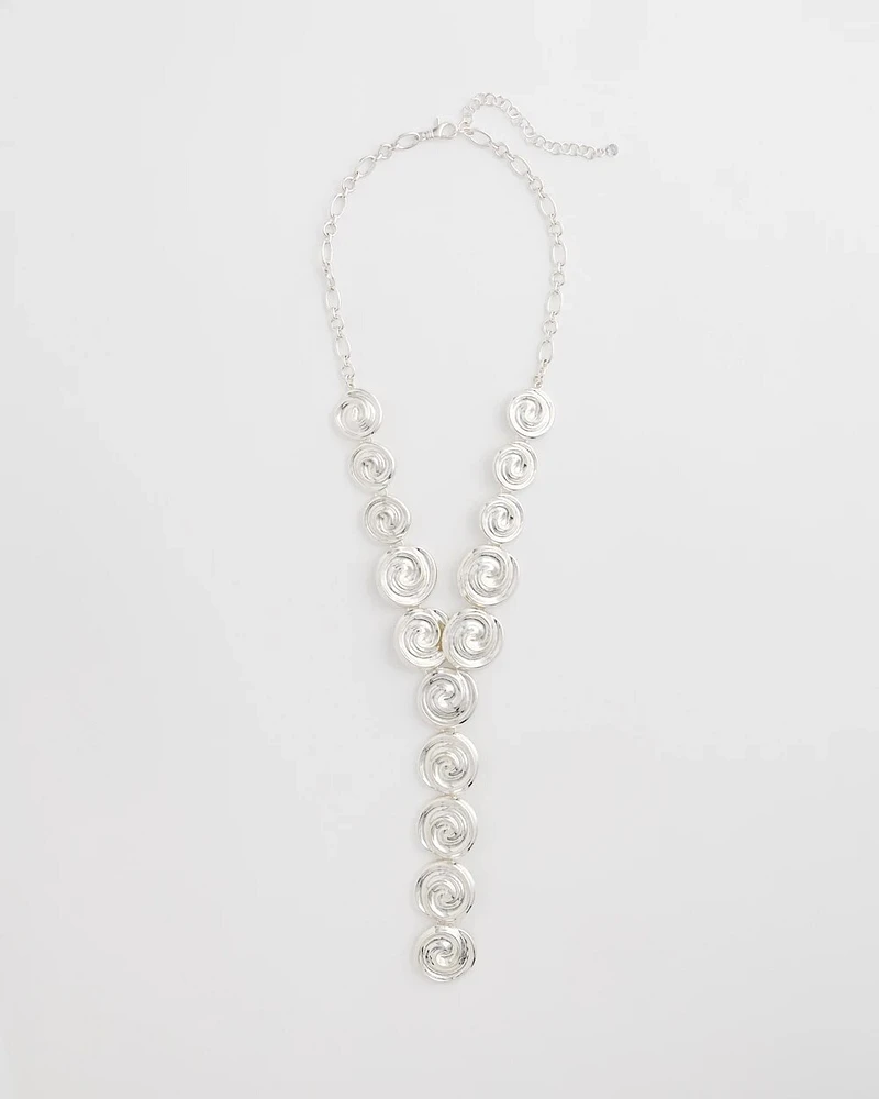 Silver Tone Pebble Y-Drop Necklace