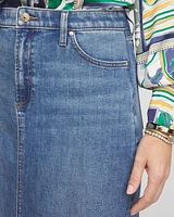 High-Rise Midi Stretch Denim Skirt