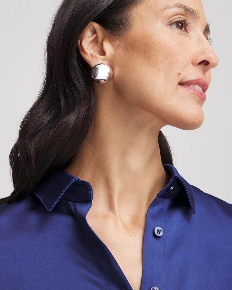 No Droop® Silver Tone Bead Stud Earrings