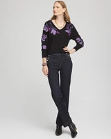Embroidered V-Neck Dolman Sleeve Sweater