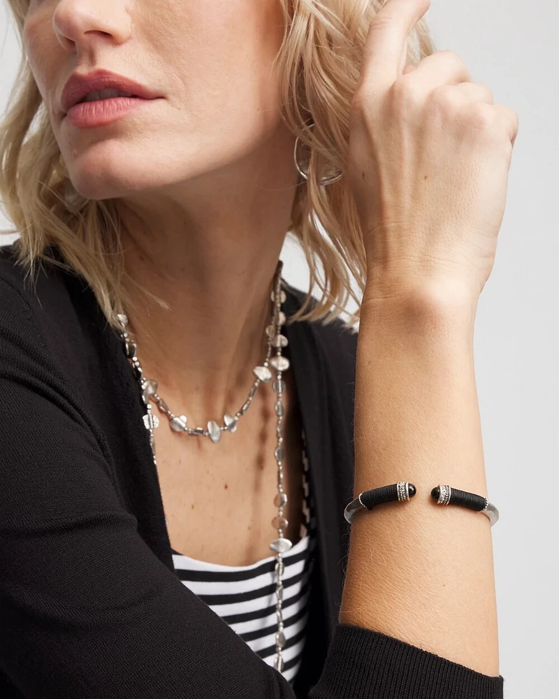Black & Silver Tone Wrapped Cuff Bracelet