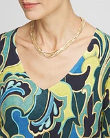 Scroll Print V-Neck Sweater