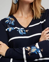 Spun Rayon Stripe V-neck Pullover