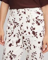 Cow-Print Pull-On Wide Cropped Jeans