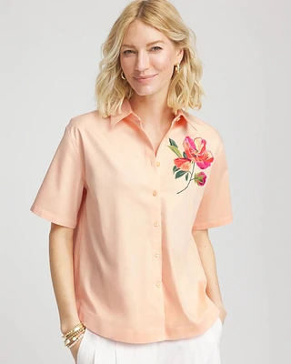 No Iron™ Embroidered Floral Short-Sleeve Shirt