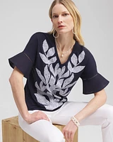 Leaf Linen Blend Flutter Sleeve Top