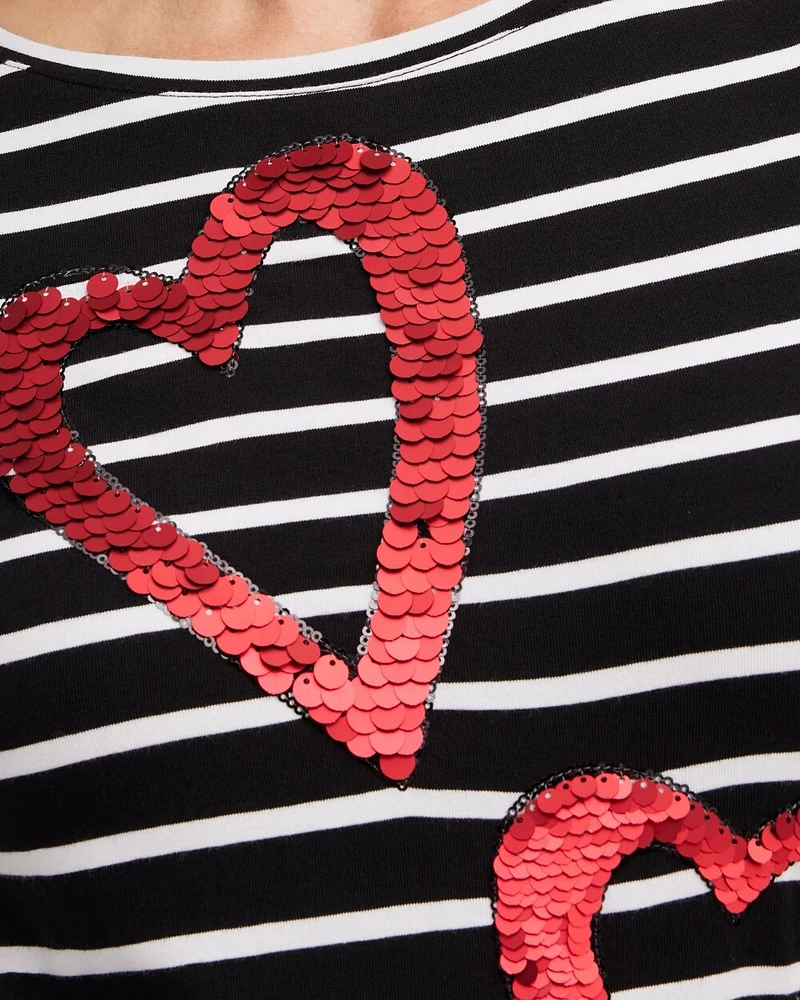 Stripe Sequin Hearts Tee