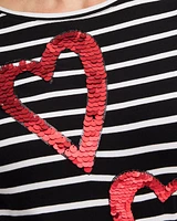 Stripe Sequin Hearts Tee