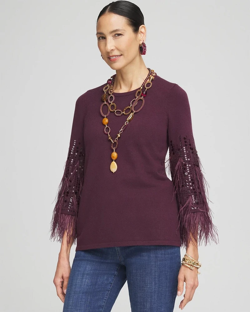 Feather Sequin Pullover Sweater