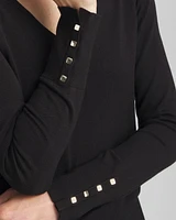Button Detail V-neck Pullover Sweater