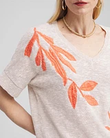 Linen Blend Embroidered Pullover Sweater