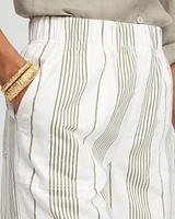 Striped Cotton-Linen Pull-On Utility Shorts