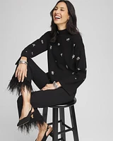 Embellished Mockneck Pullover Sweater