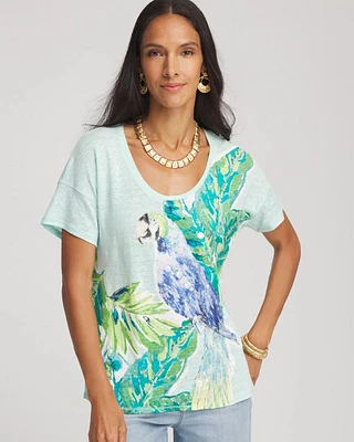 Linen Embellished Parrot Easy Tee