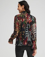 Mock Neck Mixed Print Metallic Crinkle Top