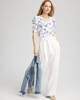 Seashell Slub Shirred-Sleeve Henley Tee