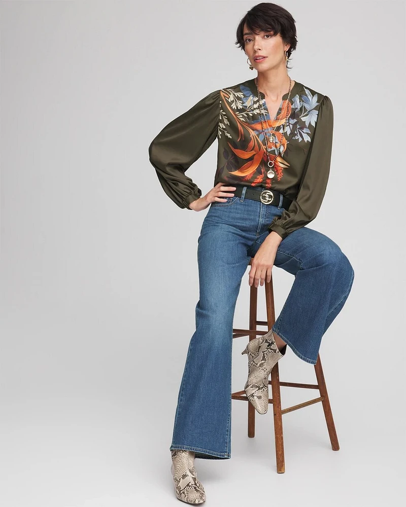 Satin Placed Floral Blouse