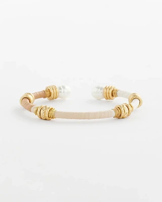 Neutral Raffia & Pearl Wrapped Cuff